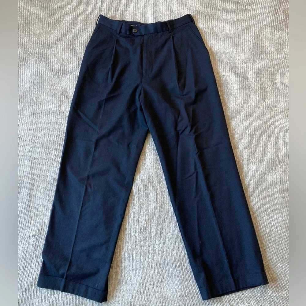 Ermenegildo Zegna Navy Dress Pants Cuffed Straight Leg Cotton‎ Size 54